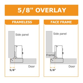 Chibery 2 Pack 5/8" Overlay Hinges, 48mm Quiet 3D Soft Close Stainless Concealed for Face Frame Door ＆ Frameless Door, Self Closing Hidden, 105° Open Angle Concealed Kitchen Replacement, Satin Nickel