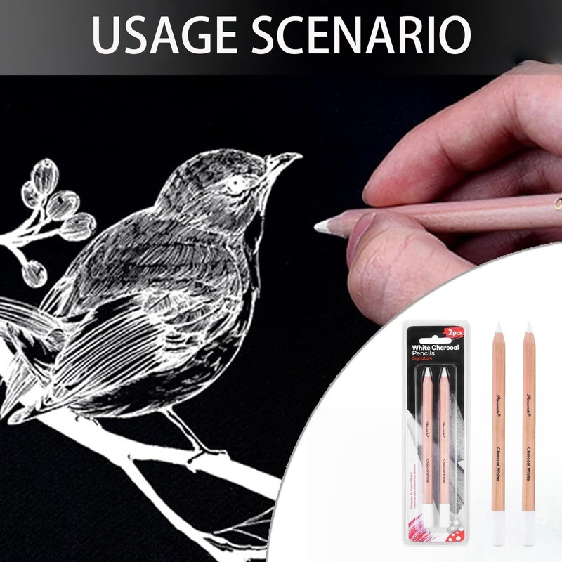 Omeblos White Charcoal Pencil, Charcoal Pencils Set, 2Pcs Sketch Highlight