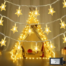 Star String Lights 120 LED 40FT, 8 Modes Plug in Star Fairy Lights with Timer & Memory, Indoor Outdoor Star Christmas Twinkle Lights for Birthday Party Bedroom Wedding Home Classrom Decor Warm White