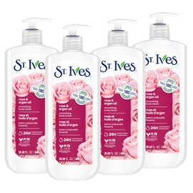 St. Ives Smoothing Hand & Body Lotion for Dry Skin Rose and Argan Oil Made with 100% Natural Moisturizers 21 oz 4 Pack