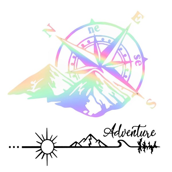 WeddHuis 2 Pieces Adventure Sticker Car Compass Sticker Reflective Car