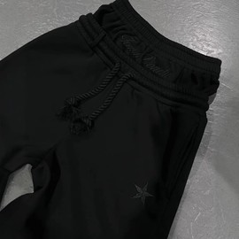 Ckuea Double Waisted Sweatpants Men Y2k Wide Leg Baggy Sweatpants Loose Star Embroidery Hip Hop Pants Drawstring Gym Joggers (US, Alpha, X-Large, Regular, Regular, Black)