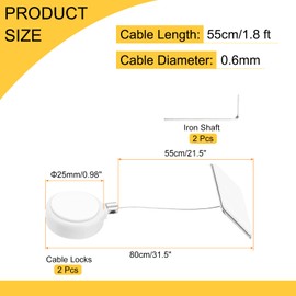 QUARKZMAN 1.8 ft Ausziehbares Kabelschloss mit quadratischem Patch Fernbedienungssicherheitsschloss mit verstellbarem Kabelhalter Diebstahlschutz für Laptop, TV, 200g, Weiß, 2er Pack