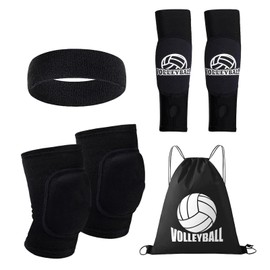 DMNQ Pack of 4 Volleyball Accessories Volleyball Knee Pads Volleyball Arm Protectors Knee Pads Volleyball Women's Knee Pads Volleyball Men Comes with Headband and Pouch with Drawstring
