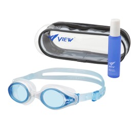 VIEW Swimming Goggle Set, Women's, Made in Japan, Goggles, Anti-Fog, 2-Piece Set, Clear Light Blue