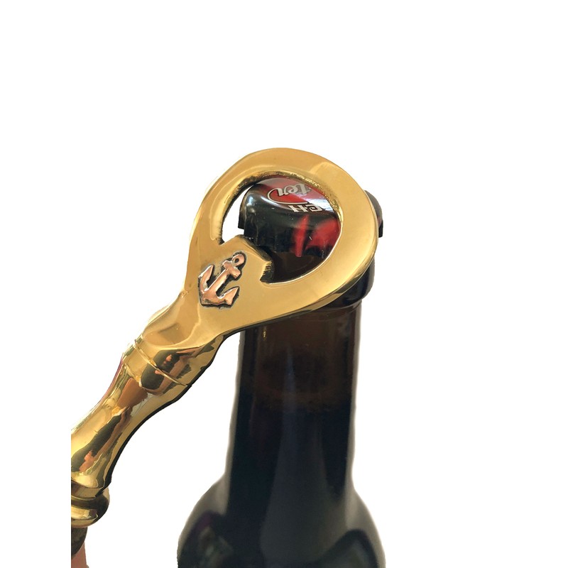 Sea-Club Bottle Opener Brass & Wood Height 18 cm Maritime