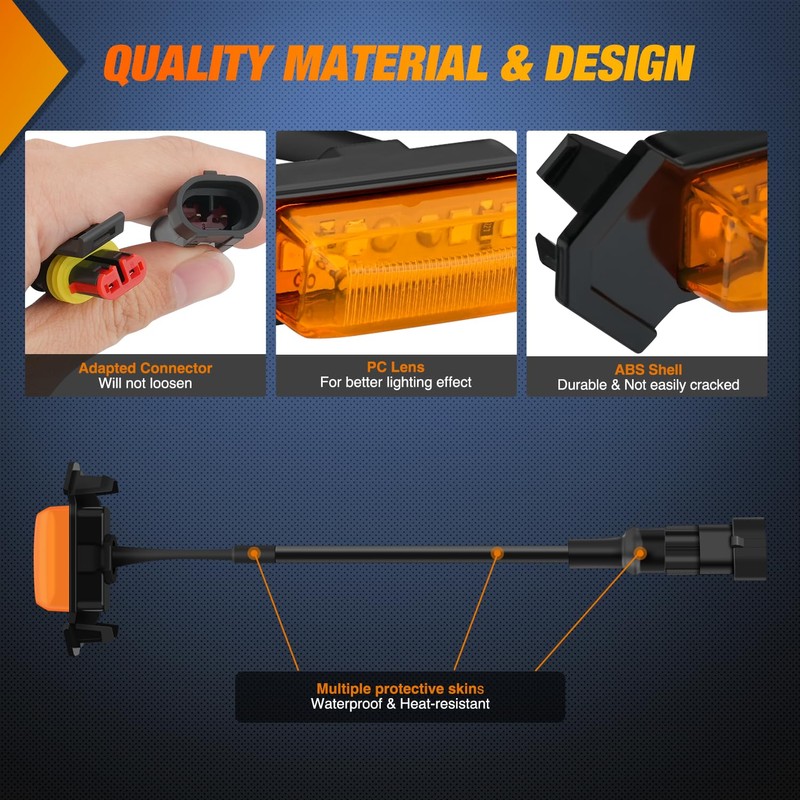 Nilight Front Grille Marker Light 4PCS 4LED Amber Lens Waterproof