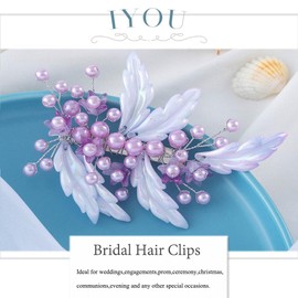 IYOU Mermaids Wedding Hair Clip Purple Pearl Leafs Hair Barrette Bridal Bridesmaid Hair Accessories for Women and Girls