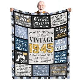 CIUGOIG 80th Birthday Gifts for Men, Vintage 1945 Birthday Blanket 50"x60", Birthday Gifts for 80 Year Old Man, 1945 Birthday Gifts for Men, Funny 80th Birthday Gift Ideas for Him