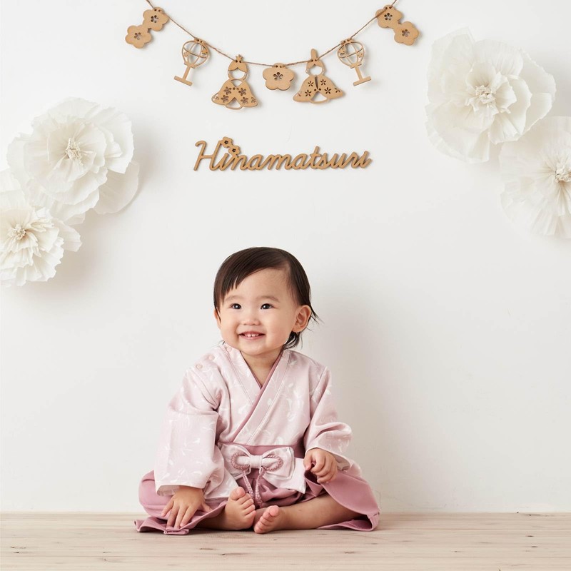 Emoka Hakama Romper Baby Kimono, Greige/Poppy