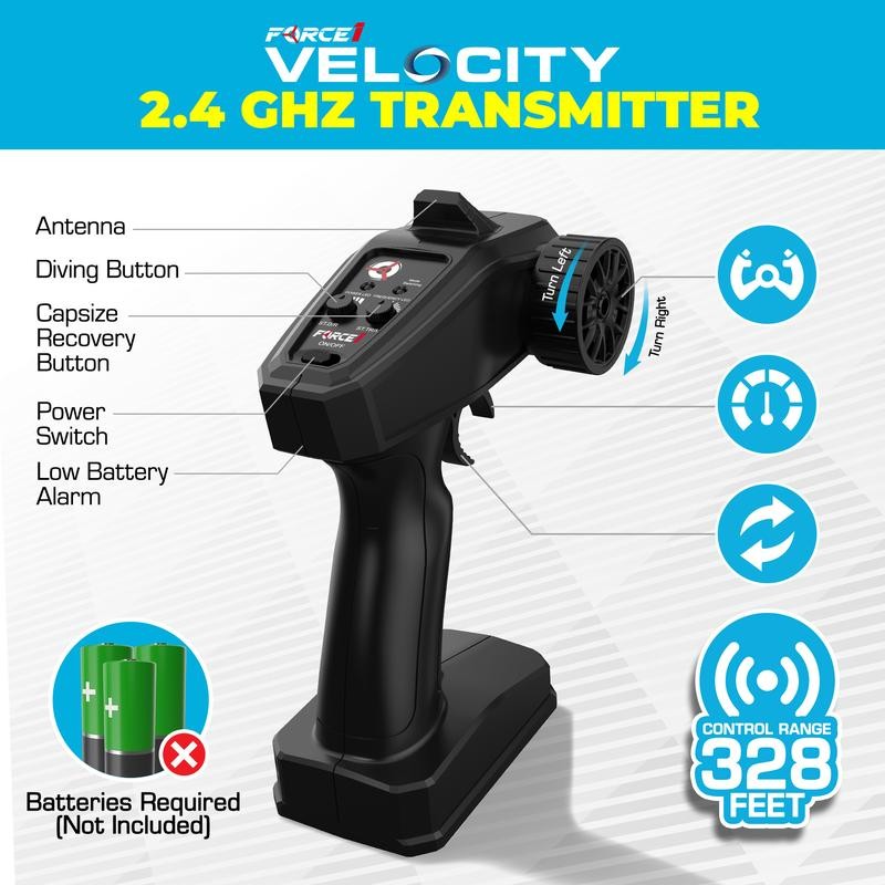 Force1 Velocity Fast RC Speed Boat with Underwater Driving Feature:_Red