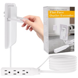 STARELO Flat Extension Cord with Outlet Cover and 3 Receptacles, 8FT Long, Universal Size Flat Plug Concealed Receptacle Extension Cord for Tight Spaces.(8FT)