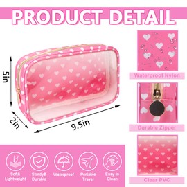UIXIZQ - Bolsa de maquillaje de nailon transparente, bolsa de viaje, neceser, bolsas de cosméticos con cierre, organizador de maquillaje, tamaño pequeño, grande para mujeres y niñas, Rosado Heart, Pequeño
