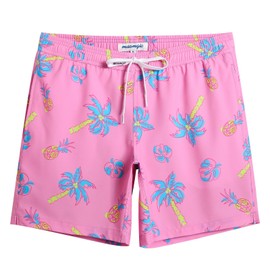MaaMgic Mens Swim Trunks Stretch Shorts Quick Dry with Mesh Lining Swimwear Bathing Suits,Pineapple & Palm,X-Large