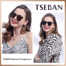 Tseban Vintage Ladies Sunglasses, Polarized Women's Glasses, Acetate Frame & UV 400 Protection - Classic Black
