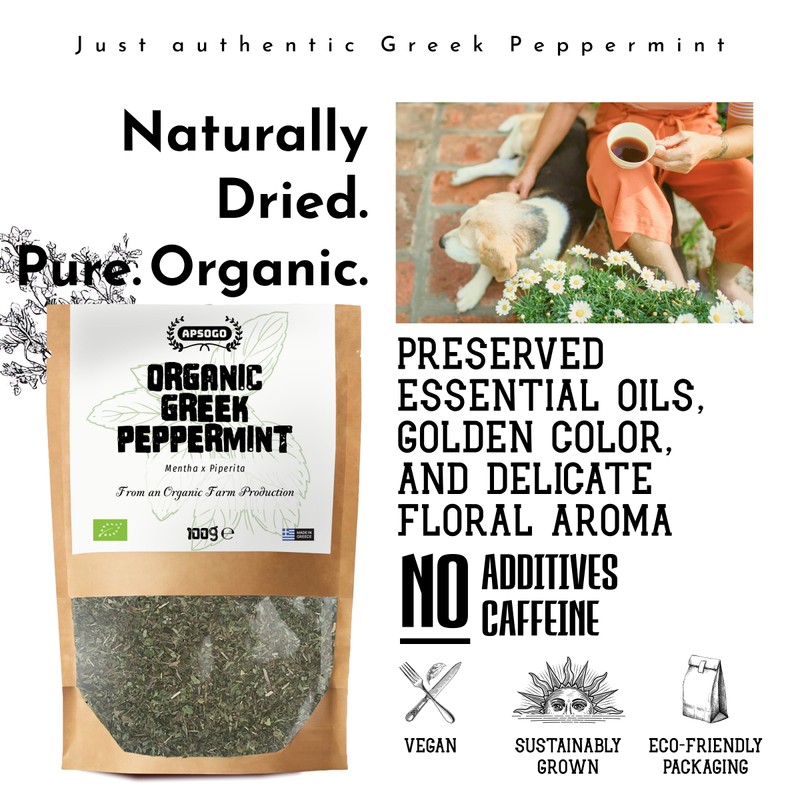 APSOGO Organic Peppermint Tea from Greece - Whole Loose Peppermint