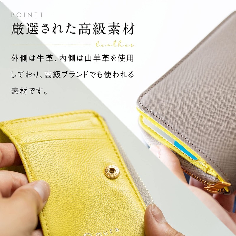 Mura's Goat Leather, Saffiano Leather, Women's, Bi-Color, Bi-Color, Anti-Skimming, Gray