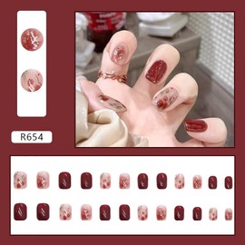 Lwenjing R654 Nail Tips, False Nails, 3D Nail Tips, Handmade Nail Tips, Wedding Nails, Cute, Short, Popular, Japanese Style, Bride Nails, Glossy, False Nails, 24 Pieces