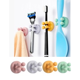 uvbws 6 Pack Silicone Toothbrush Holders, Waterproof Razor Hooks Adhesive Wall Mounted, Multi-Function Cute Hook for Kitchen Bathroom Home Office（Green
