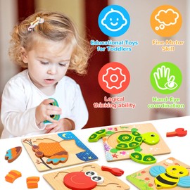 Toddler Puzzles Wooden Puzzles for Toddlers 1-3 | Montessori Toys for 1 2 3+ Year Old | Toys for 1 2 3 4+ Year Old Girl Boy | Puzzles for Kids Ages 2-4 Learning Educational Preschool Toys - 6 Pack