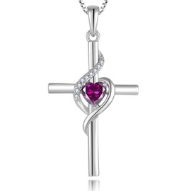 Vemhel Cross Necklace 925 Sterling Silver Infinity Pendant Heart Created Amethyst Anniversary Jewelry for Women