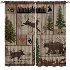 Rustic Cabin Curtains, Retro Moose Deer Bear Farmhouse Lodge Window Treatments for Living Room Bedroom Kitchen Decor, Vintage Country Cottage Core Blackout Drapes 2 Panel Sets,42x63 Inch