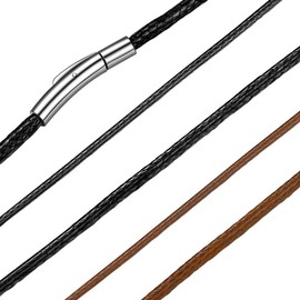 Bandmax Leather Necklace Bracelet Black/Brown Braided Leather Chain Women's Men's Necklace with Stainless Steel Clasp 2 mm/3 mm Wide Leather Cord Necklace Wax Cord Chain for Pendants, 40-76 cm