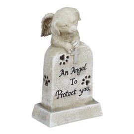 Relaxdays Dog Grave Memorial Ornament Weatherproof Animal Memorial Stone with Cross Dog Angel Saying An Angel to Protect You Cream