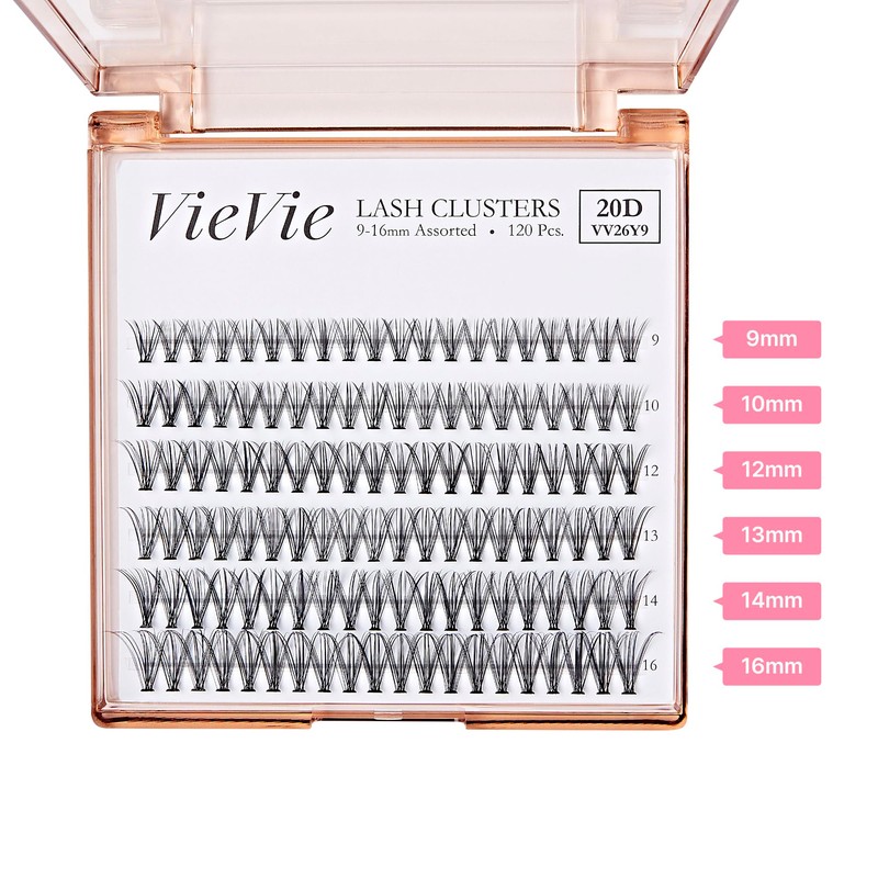 VieVie Lash Clusters 120pcs DIY Eyelash Extension Lashes, 20D 9-16mm