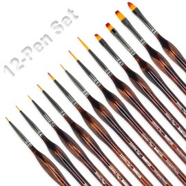 Detail Paint Brush Set, Rock Ninja 12pcs Miniature Brushes for Fine Detailing Painting - Acrylic,Watercolor, Oil Miniatures, Scale Models, Airplane Kits, Nail, Line Drawing