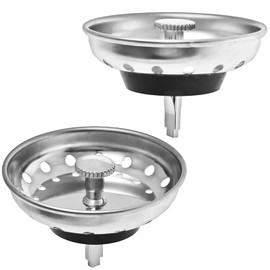Paquete de 2 unidades – Colador de fregadero de cocina y tapón Combo cesta de repuesto para drenaje estándar de 3-1/2 pulgadas, cesta de acero inoxidable con perilla de plástico, parte inferior de
