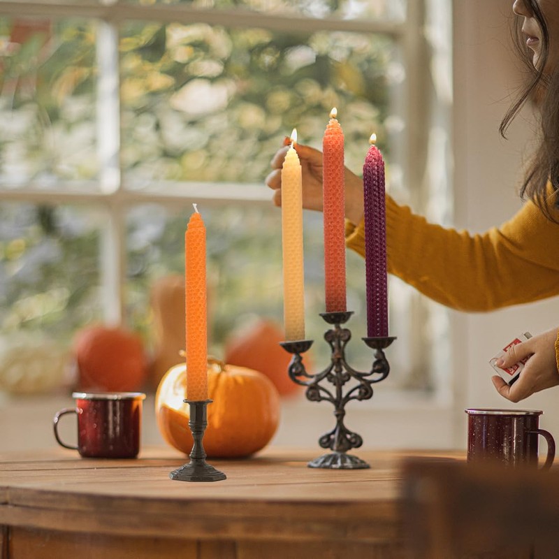 DEYBBY 8" Hand-Rolled Beeswax Taper Candles 4 Pack Cone Top,Pure