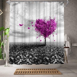 WELMECO Tree Shower Curtain Nature Heart Shaped Tree Shower Curtain 72x72inch Polyester Fabric Bathroom Decor (Purple)