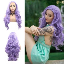 Karissa Hair Purple Lace Front Wigs for Women Body Wave Soft Purple Wig Frontal Lace Lavender Long Synthetic Colorful Lace Wig with Baby Hairs Glueless Heat Resistant Fiber Hair for Cosplay Party Use