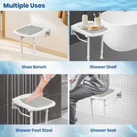 Caredear Wall Mounted Shower Seats w/PU Cushion (FSÄ/HSÄ Eligible) Support 550lbs, Adjustable Height Folding Shower Chair Wall Mounted for Elderly-Adults-Pregnants-Seniors-Disabled
