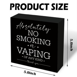 Home Decor Sign Absolutely No Smoking Or Vaping Of Any Kind Exquisite Solid Wood Design Minimalist Square Wooden Sign Portable Shelf Desk Tabletop Decor For Living Room 5.1x5.1 Inch