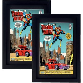 Comic Book Frame 2 Pack, Black & White Acid Free Double Mats, UV Protection, Fits Current and Standard Size Comic up to 6 3/4" x 10 1/4", Fits Comic Book Bags and Sleeves, Wall or Tabletop Display