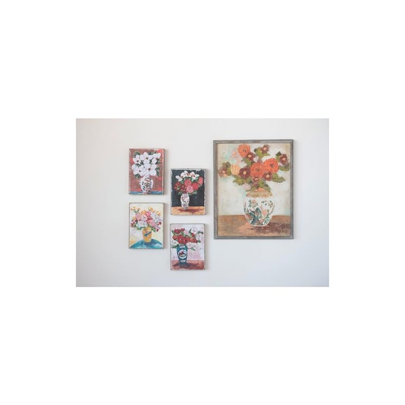 Creative Co-Op Wood Framed Wall Décor with Flowers in Vase