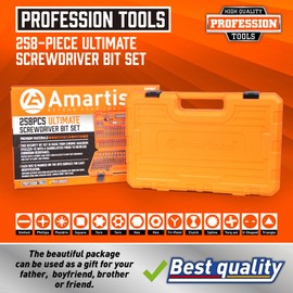 Amartisan 258-Piece Ultimate Screwdriver Bit Set, Chrome Vanadium Steel Driver Bit Set, Security bit set, Includes Bits Holder, Nut Driver, etc (Orange)