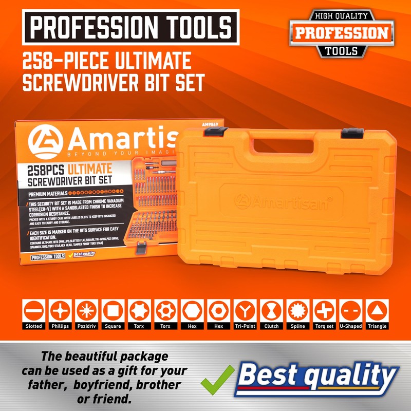 Amartisan 258-Piece Ultimate Screwdriver Bit Set, Chrome Vanadium Steel Driver