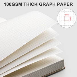 AHGXG Graph Paper Notebook - 320 Pages Grid Paper Notebook Large Journal B5, 100gsm Thick Graph Paper, Leather Softcover, Inner Pocket, 7.6'' X 10''- GrayBlue