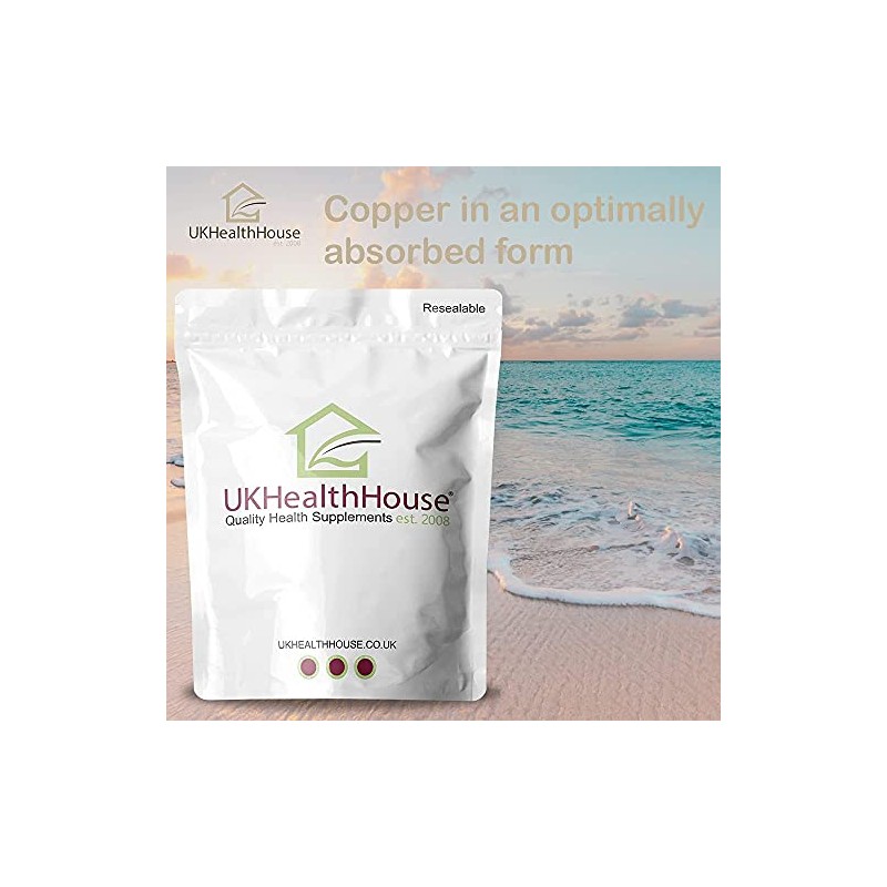 UKHealthHouse Copper Bisglycinate 1mg - 500 Tablets 1,000mcg Mineral Supplement