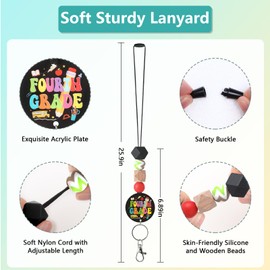 Obookey Teacher Lanyards for ID Badges - Teacher Lanyard with ID Holder, Fourth Grade Cute Pencil Silicone Beaded Breakaway Keychain Accessories, Back to School Appreciation Gifts for Women Men