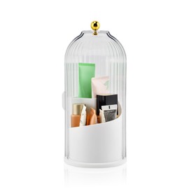 Rotating Toothbrush Holder with Sliding Dustproof Cover, 3-Slot Countertop Bathroom Organizer for Electric Toothbrush, Makeup Brushes, Vanity Sink Storage
