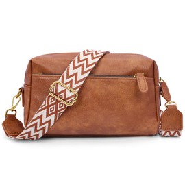 Tibimon Crossbody Bag Women's Wide Strap, Leather Modern Bags with Wide Shoulder Strap, Handbag, Women's Small Shoulder Bag with Zip and Removable Shoulder Strap (Yellow-Brown), apricot