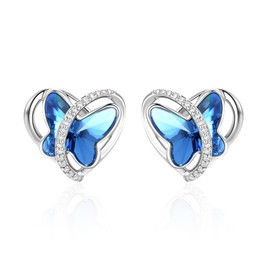 GEORGE · SMITH 925 Sterling Silver Love Heart Butterfly Stud Earrings for Women Girls Blue Butterfly Crystal Earrings Jewelry Birthday Gifts for Mom Wife (Blue)