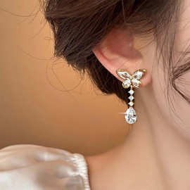 Cybche Boho Kristall Schmetterling Ohrringe Gold Cz Teardrop Ohrringe Edelstein Schmetterling Ohrstecker Ohrringe Wassertropfen Kristall Ohrringe Schmetterling Cz Baumeln Ohrringe Schmuck Für Frauen