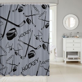 Feelyou Ice Hockey Shower Curtain 72"x72" Hockey Player Bathroom Shower Curtain Set Adults Puck Hockey Bath Curtain Winter Sports Kids Bathroom Accessories