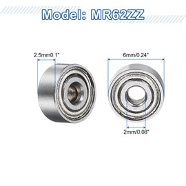 sourcing map 8Pcs MR62ZZ Small Bearing, 2mm ID 6mm OD 2.5mm Width Double Shielded Deep Groove Ball Bearings for Electric Motor Skateboards 3D Printer, P5 (ABEC 5)