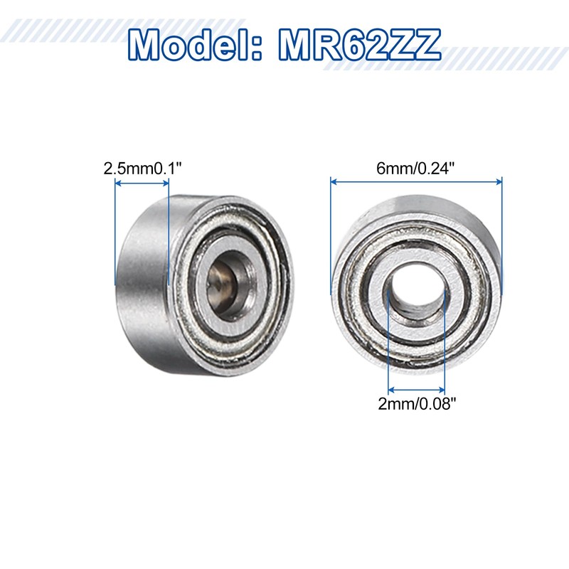 sourcing map 8Pcs MR62ZZ Small Bearing, 2mm ID 6mm OD